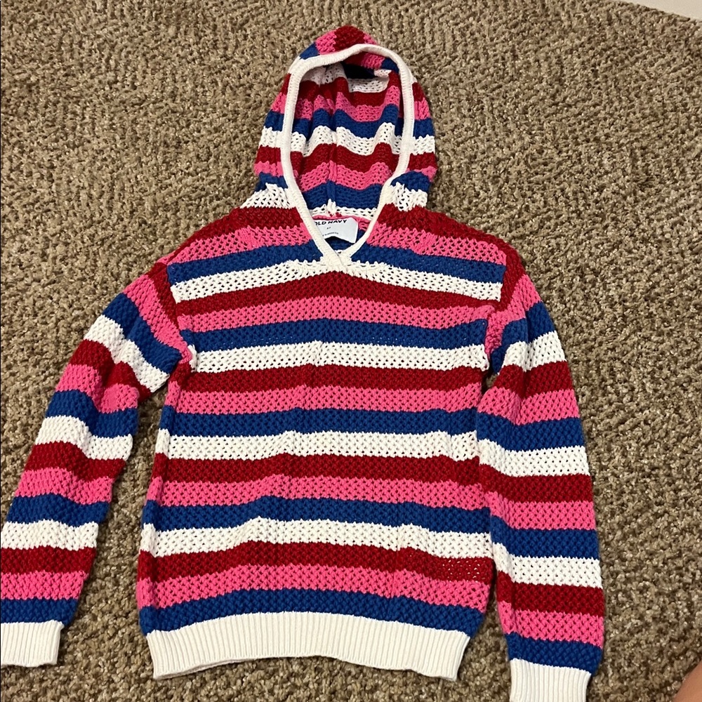 Old Navy Kids Striped Hooded Sweater - Red, Blue, White, Pink